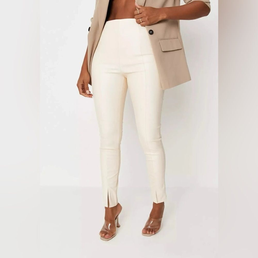 NWT Missguided Faux Leather Split Hem Leggings in Cream Size 8 US